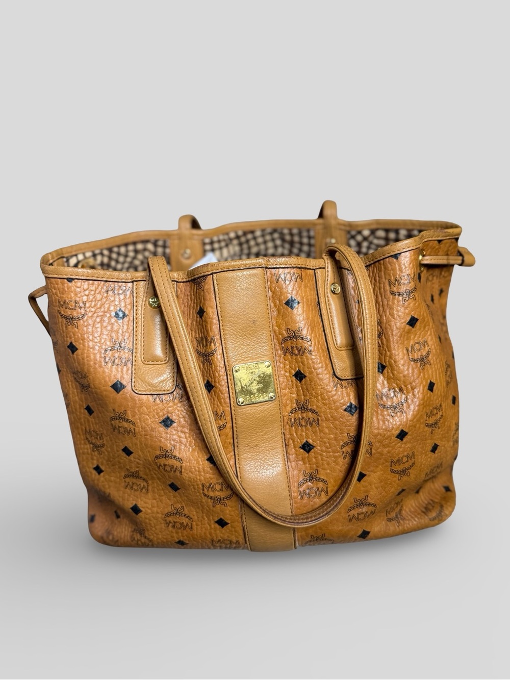 MCM Medium Cognac Visetos Leather Shopper Tote